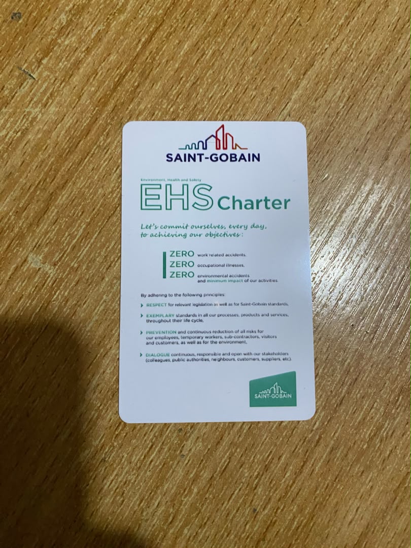 EHS Charter Card for Saint-Gobain