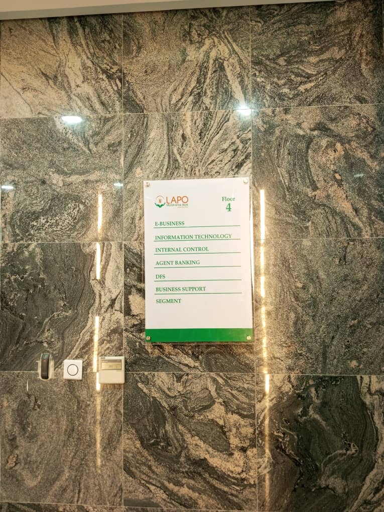 Floor Directory Signage for LAPO Microfinance Bank