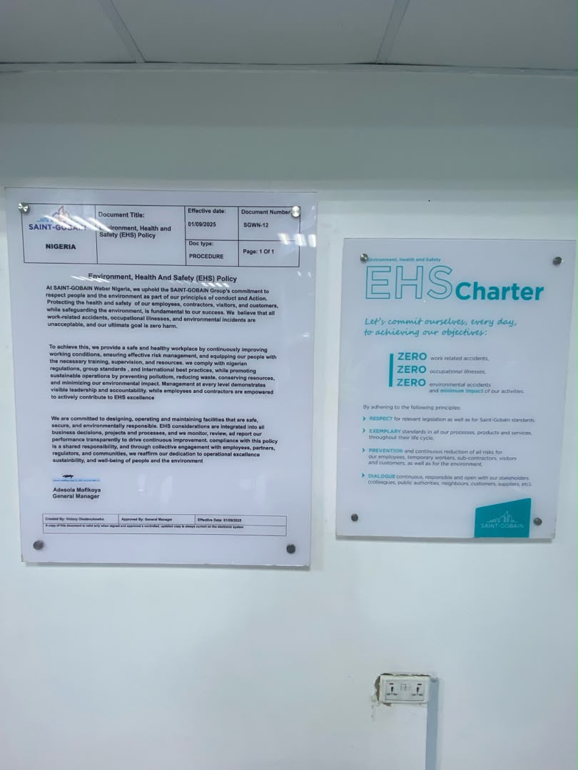 EHS Policy & Charter Plaques for Saint-Gobain